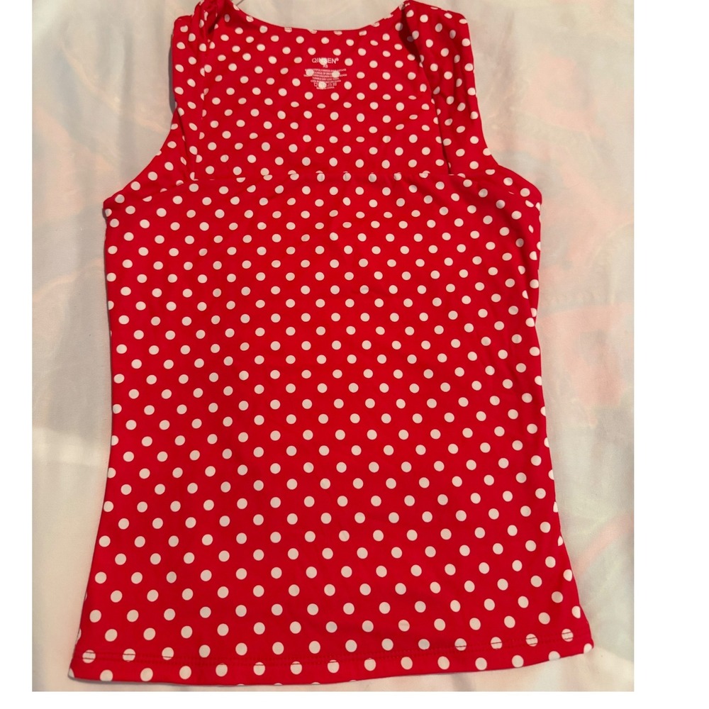 QINSEN Womens Red White Polka Dot Tank Top Scoop Neck Stretch XS
